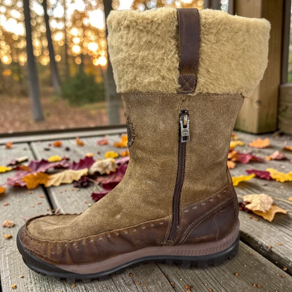 Timberland Mount Holly Womens 9.5 M Brown Leather Fleece Winter Boots 18689 Y2K